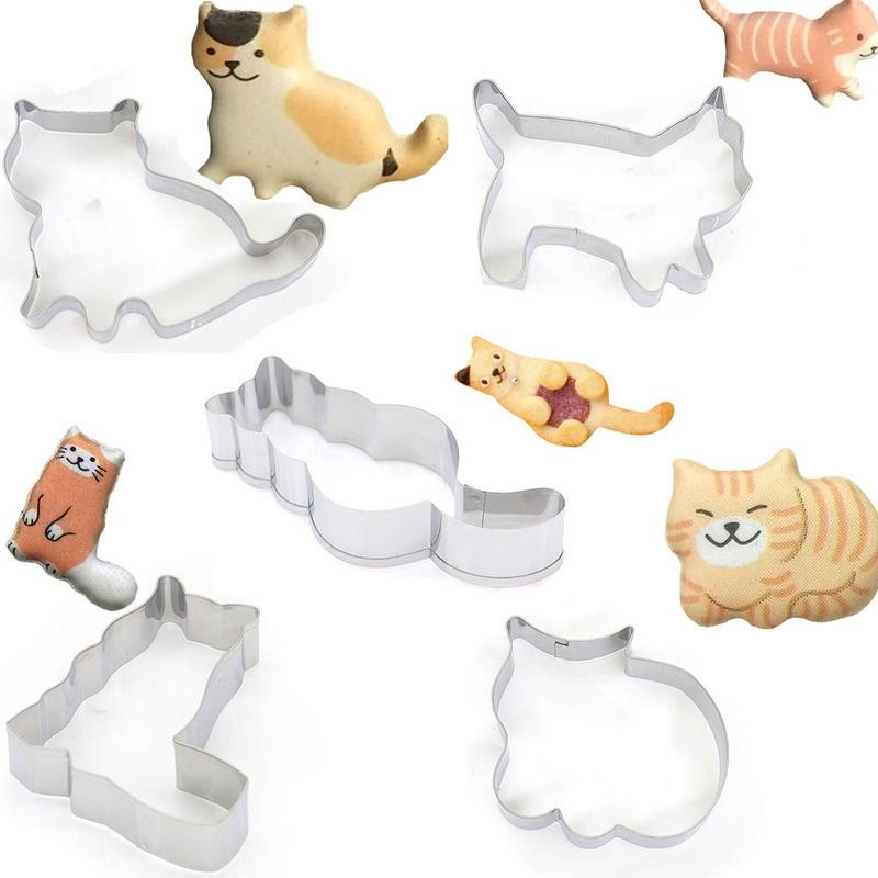 2pcs/5Pcs Lovely Cat Stainless Steel Cookies Cutter DIY Fondant Pastry Biscuits Mold Baking Tools