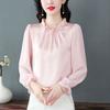 Spring Autumn Beading V-neck Temperament Solid Shirt Women Long Sleeve Ruffles Elegant Blouse Pullover Top