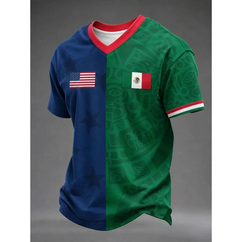 2026 New Mexican National Team Soccer T-shirt Full Flat Print Short Sleeve Mexico Flag Training Sportwear for Summer