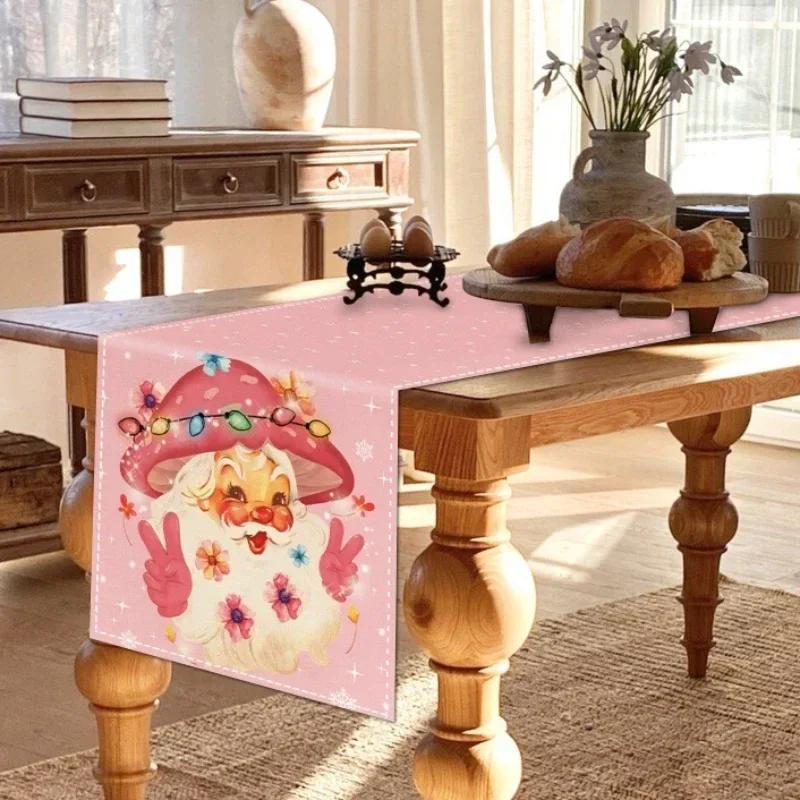 Простые рождественские льняные дорожки для стола, розовые дорожки для стола, украшение обеденного стола, украшение для домашнего праздника, праздничное украшение