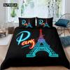 Paris Duvet Cover Set Eiffel Tower Bedding Set French Style Bedding Set Bedclothes Double Queen King Size Polyester Qulit Cover