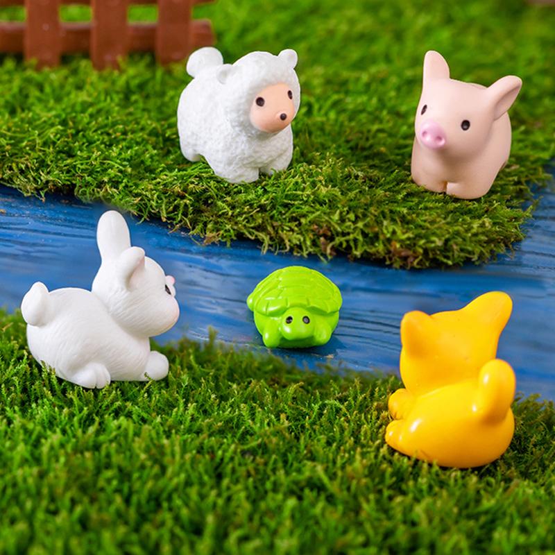 Мультфильм милый кролик лягушка свинья лиса животные фигурка миниатюрный пейзаж настольный орнамент смола ремесло домашний офис украшение