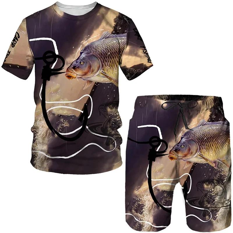 Fishing Battle Camo Fashion 3D Poker 2 шт. комплект мужских футболок с круглым вырезом футболки шорты комплект из двух предметов повседневная толстовка Harajuku для мальчиков