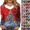 Women's T Shirt Shirt Long Sleeve Christmas Party Printed Plush Collar V Neck  Top