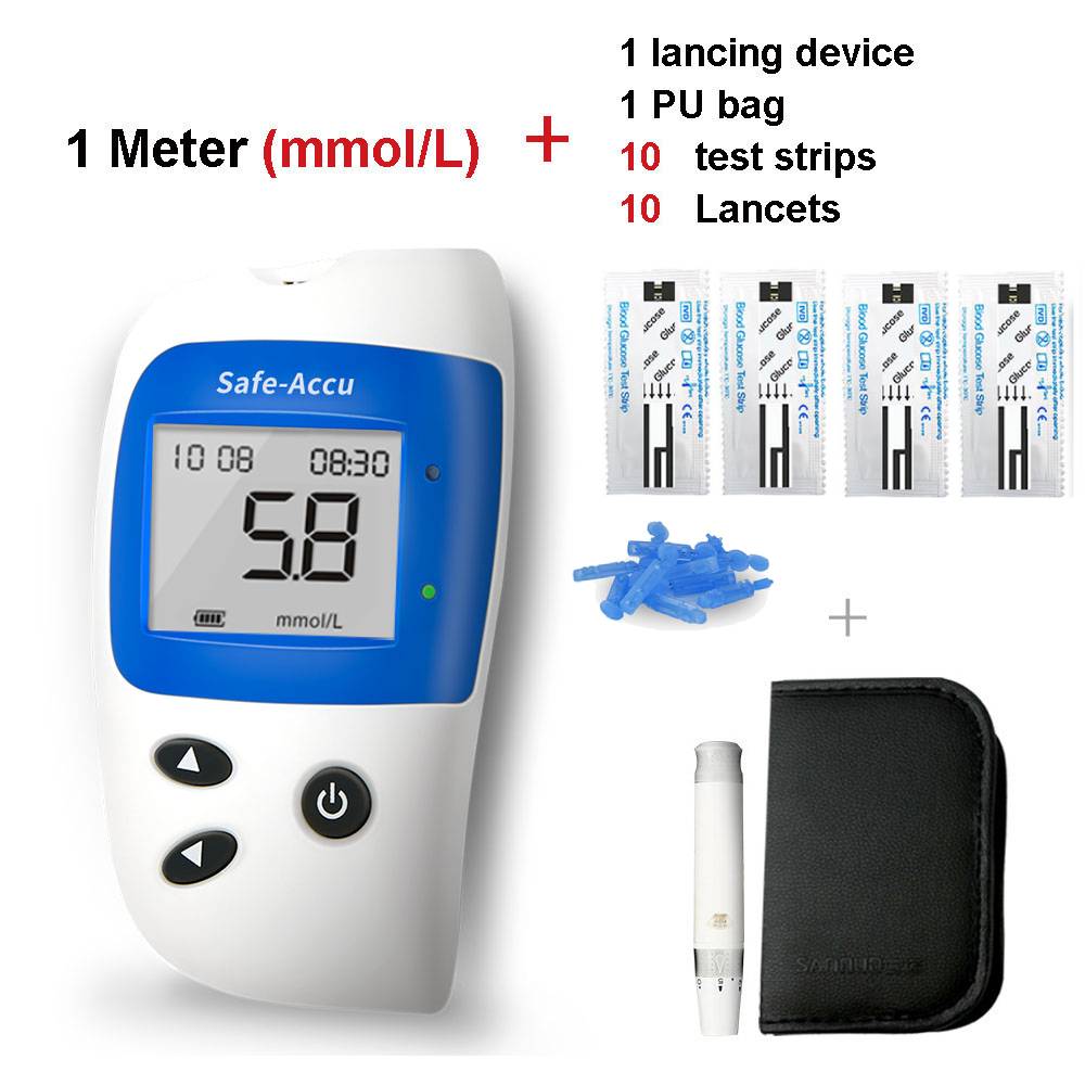 Набор Глюкометр, Полоски 10 шт, Иглы 10 шт, Ланцетное устройство, Сумочка для хранения