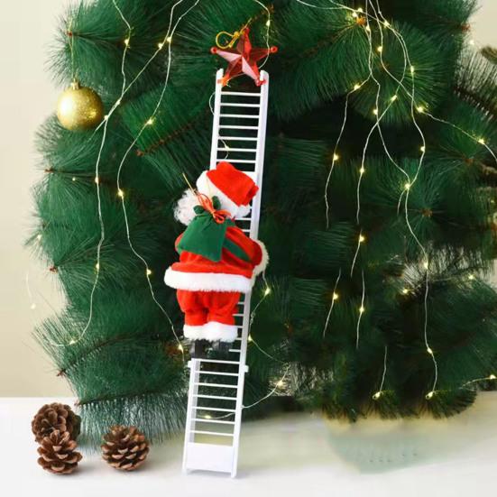 Санта-Клаус Музыкальная кукла Рождественский Санта, поднимающийся по лестнице, бусины, подвесное украшение, электрический ребенок