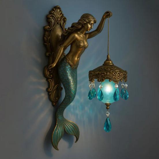 Yousheng Винтажный настенный светильник Русалка Художественный Дом Офис Гостиная Спальня Статуэтка Девы Марии из смолы Настенный бра Декоративный ночник