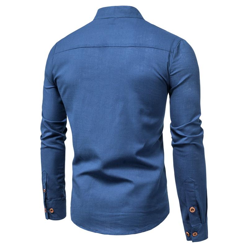 Мужские рубашки M-5XL Повседневная льняная рубашка с длинным рукавом Slim Fit Стенд воротник рубашка Мужчины