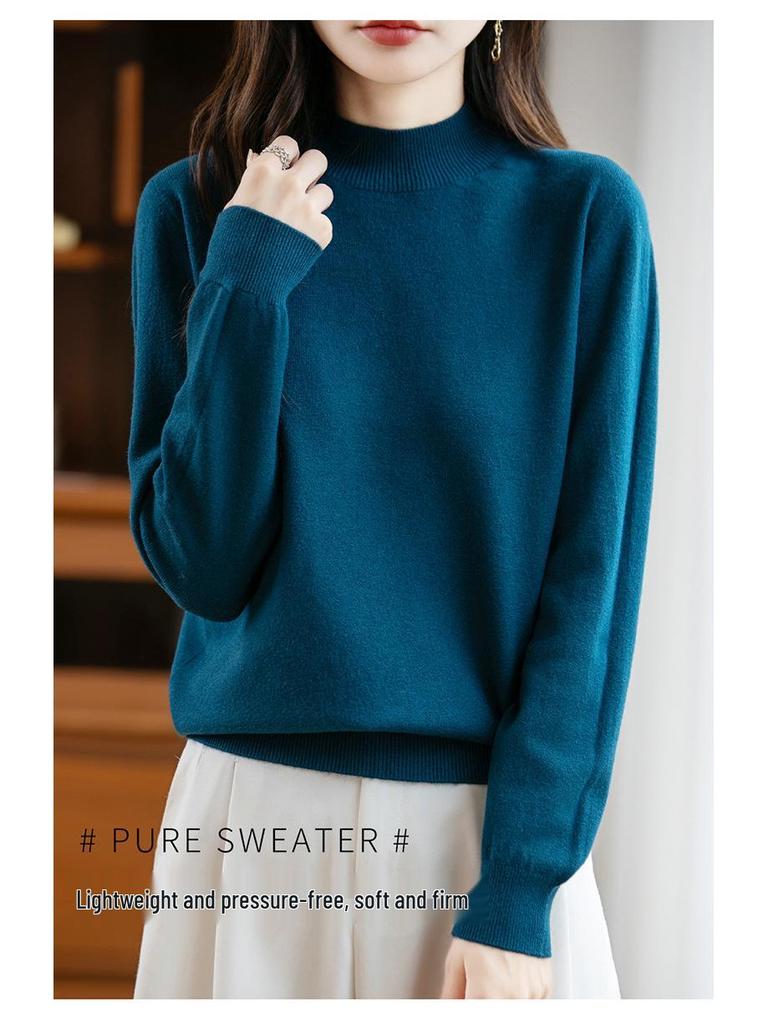 Элегантный осенний бархатный вязаный свитер с полувысоким воротником для женщин - Пуловер с длинным рукавом и свободной посадкой