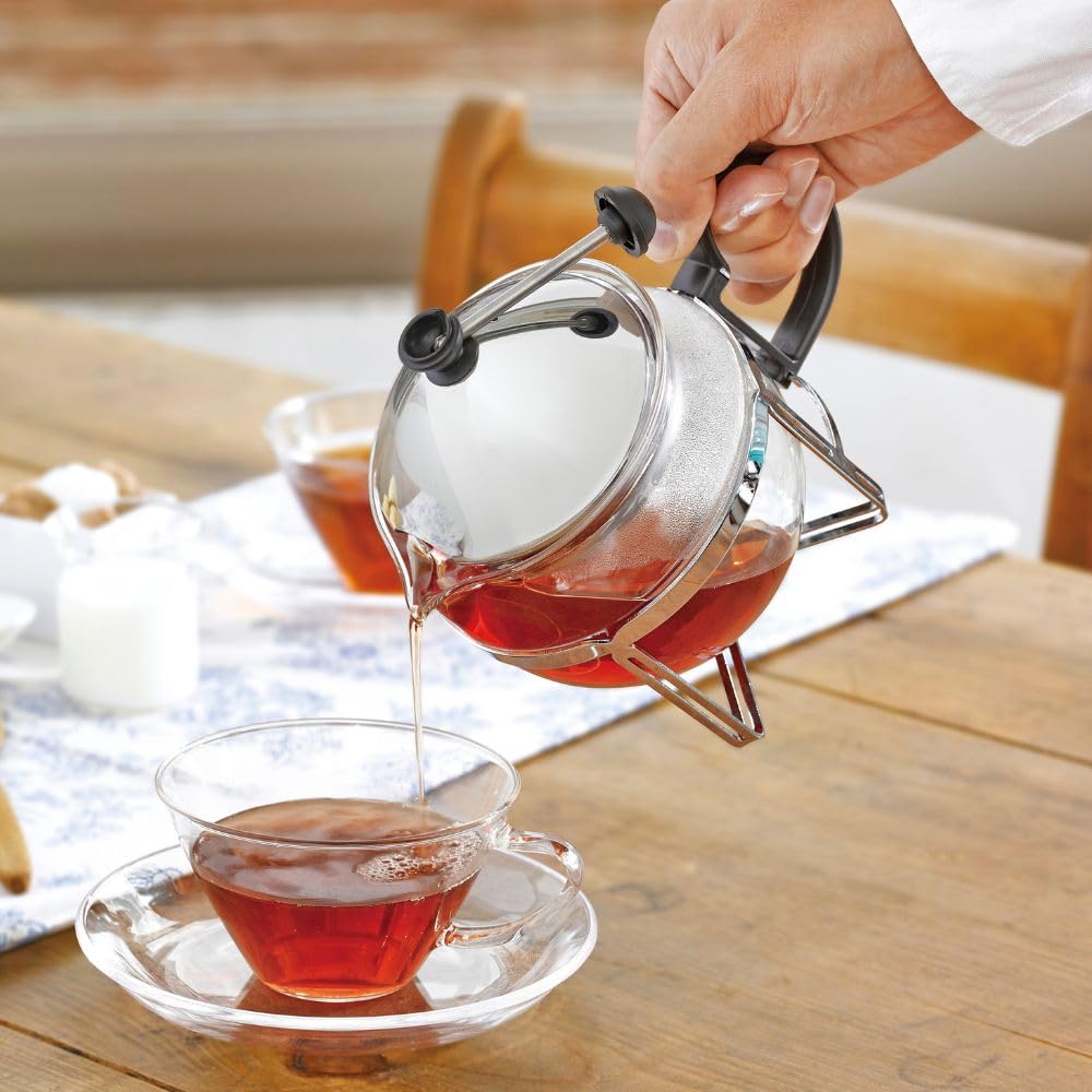 HARIO Chao Tea Pot 600ml 4 Cups Silver CHAN-4SV Pull-Up Infuser Heat Resistant Glass Dishwasher Safe Authentic