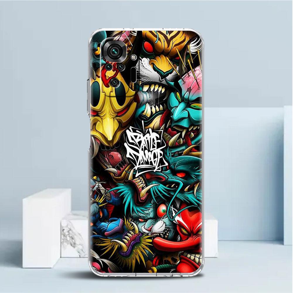 Чехол с маской самурая Они для Xiaomi Redmi Note 11 Pro 10 9 9S 8 8T 7 9A 9C 9T 10 10C K40, прозрачный мягкий чехол из ТПУ