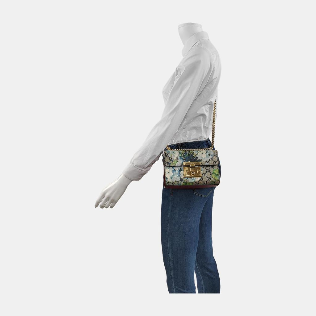 [Pre-Owned] Padlock Metal Lock Buckle Bag GG Blooms Logo Geranium Print Canvas And Leather Box Bag Chain Shoulder Crossbody Bag Small - Good #A84LQO