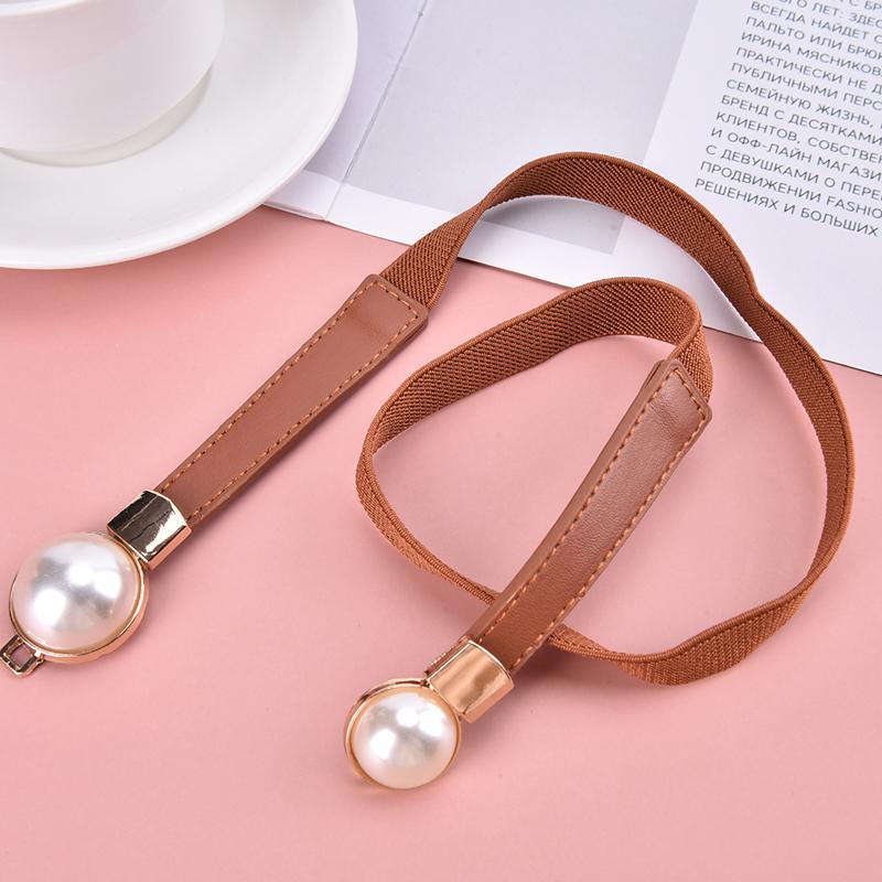 Creative Pearl Buckle Belt Pu Leather Dress Skirt Waist Elastic Thin Women Belts