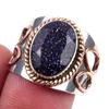 Natural Blue Sunstone Gemstone 925 Sterling Silver TwoTone Gift Ring S.8 P7v94