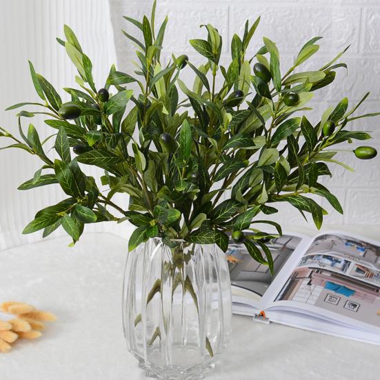Искусственная ветка оливкового листа со стеблем 4/6 вилка Реалистичные многоразовые искусственные зеленые растения Зелень Домашний стол Центральное украшение Свадебные украшения Реквизит для фотографий