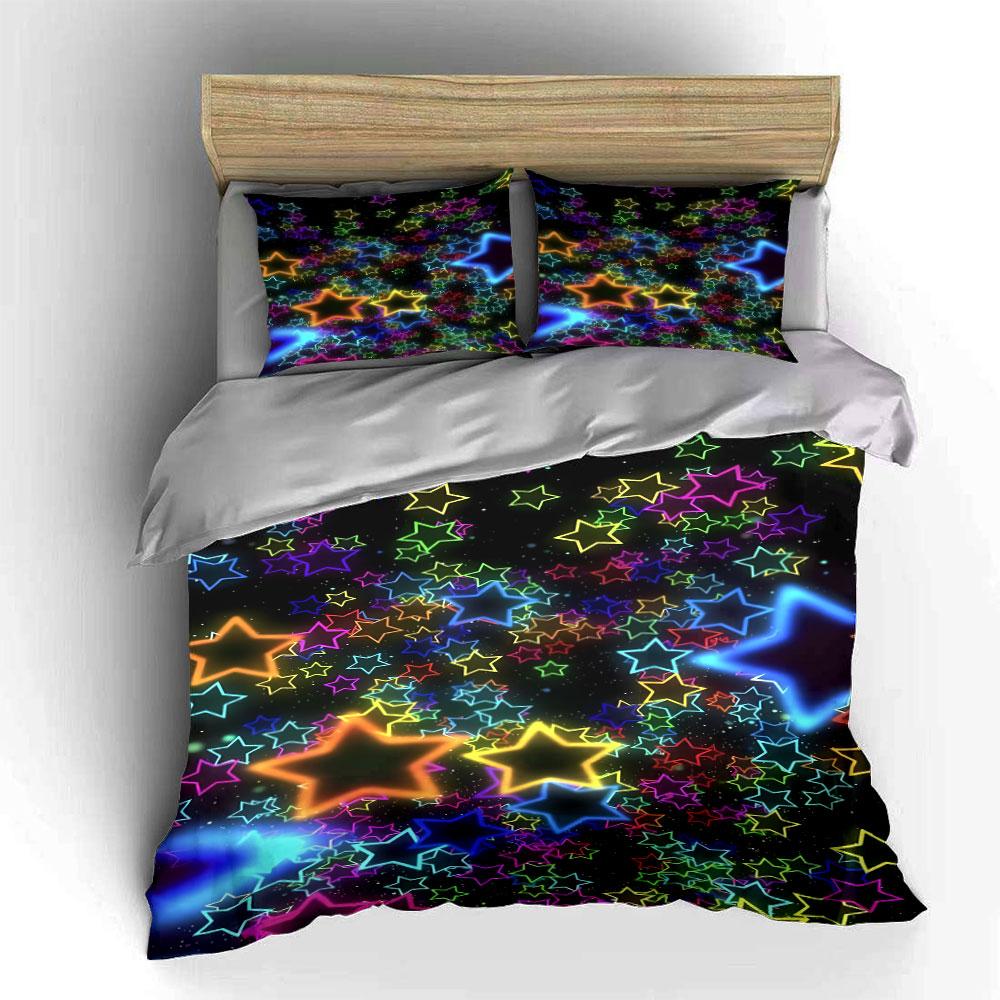 Colorful neon star pattern. Bedding sets Duvet cover sets Duvet covers Pillowcases(1 * Duvet Cover 2 * Pillowcases without duvet insert)