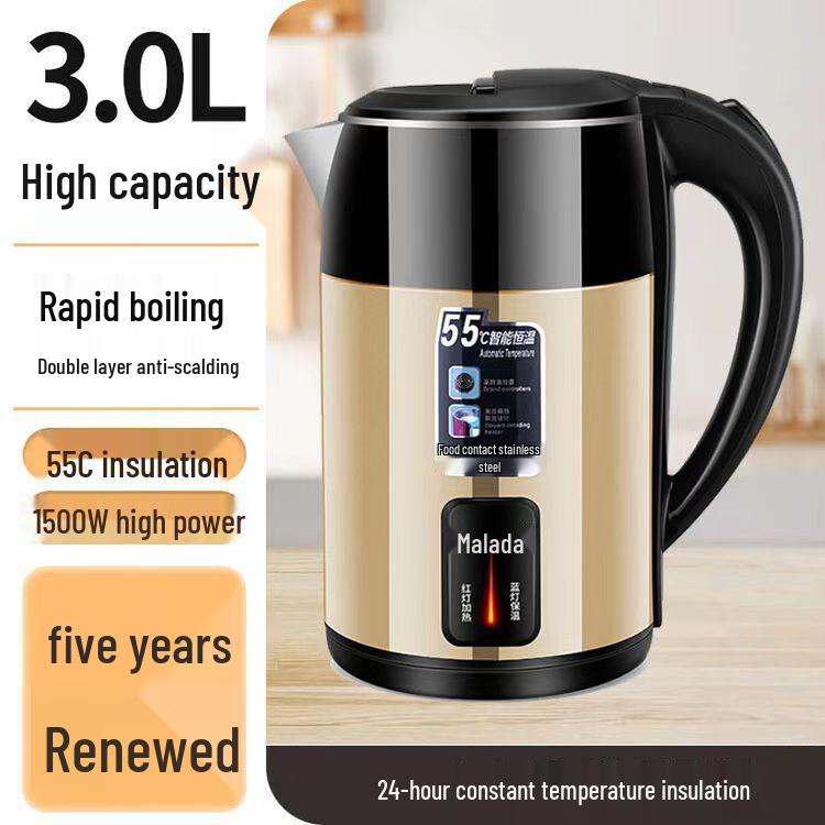 Электрический чайник Wanlida объемом 3 л из нержавеющей стали с изоляцией для домашнего использования