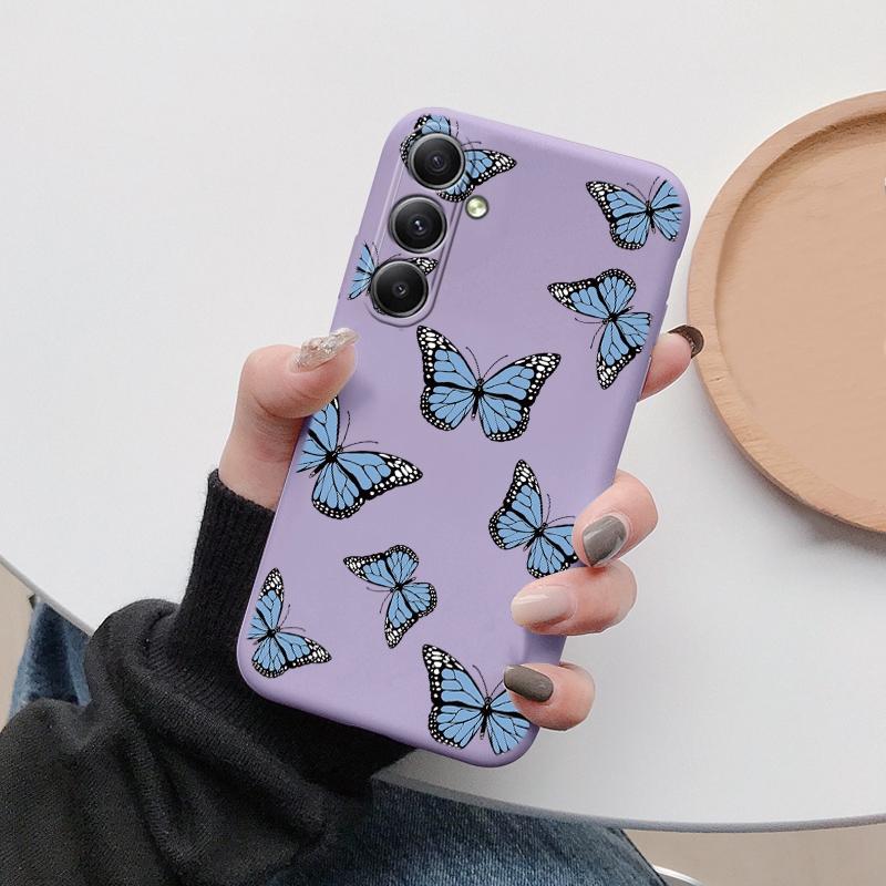 Мягкий силиконовый чехол Butterfly Purple для Xiaomi Redmi Note 13 Pro 13C 14 Samsung A35 A55 M35 Huawei Honor 200 iPhone Camera Защитный противоударный чехол