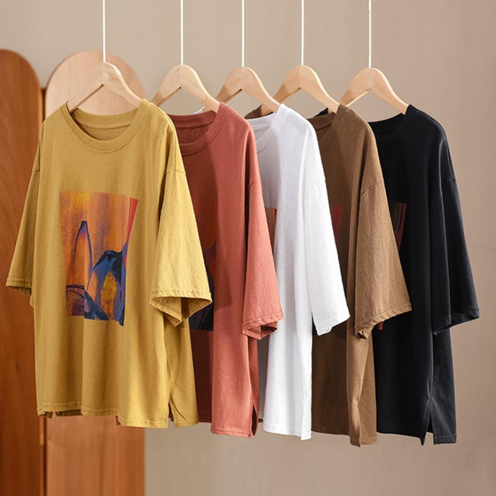 DIMANAF 2025 Летняя однотонная футболка большого размера для женщин с принтом и коротким рукавом, длинные свободные топы, футболки