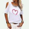 Women Fashion Off Shoulder T-shirt Summer Casual Short Sleeve Tee Shirt O Neck Heart Shape Print Top Pullover Ladies T-shirt