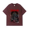 Стиранные футболки 275 г/м² 100% Хлопок Berserk V4 Принт Рыцарь-череп Унисекс Тяжелая хлопковая футболка
