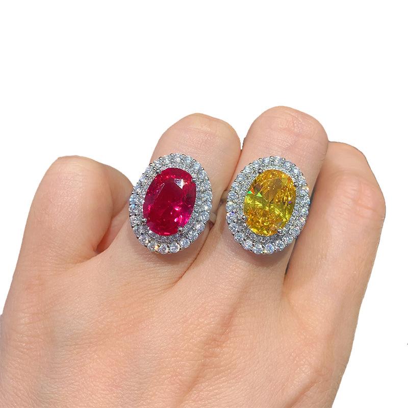 Vintage inlaid zircon ring 10 * 14 imitation pigeon blood red corundum oval colored treasure ring jewelry