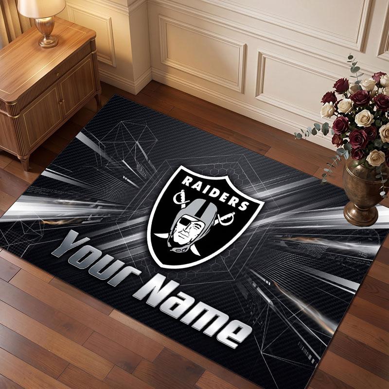 Las Vegas Raiders Personalized Crystal Velvet Carpet, Customized Name Text Soft Anti‑Slip Rug for Living Room Bedroom