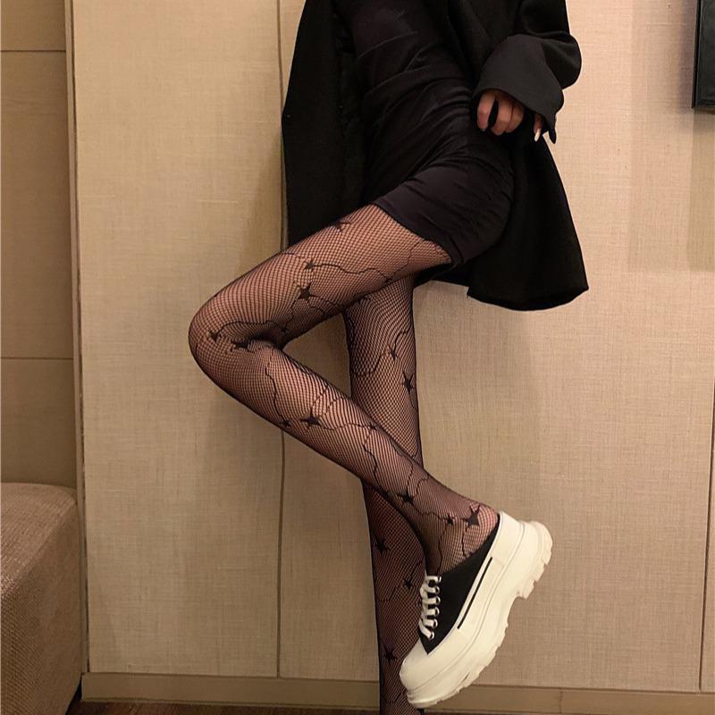 Stylish Black Fishnet Pantyhose with Lace Detail for Women - Autumn/Winter Collection