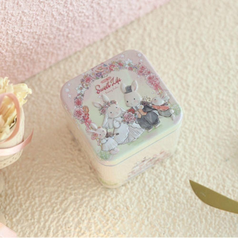 Square Easter Bunny Printing Tin Tinplate Easter Gift Tins Cookie Box Easter Candy Box Coffee