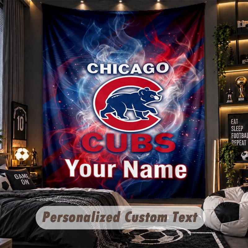 TapestryChicago Cubs Custom Name Text Personalized Wall Hanging Tapestry Home Wall Decor