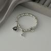 SHIXIN Vintage Acrylic Rhinestone Heart Pendant Bracelet Women Simple Silver Color Elastic Beaded Bracelet Jewelry Accessories
