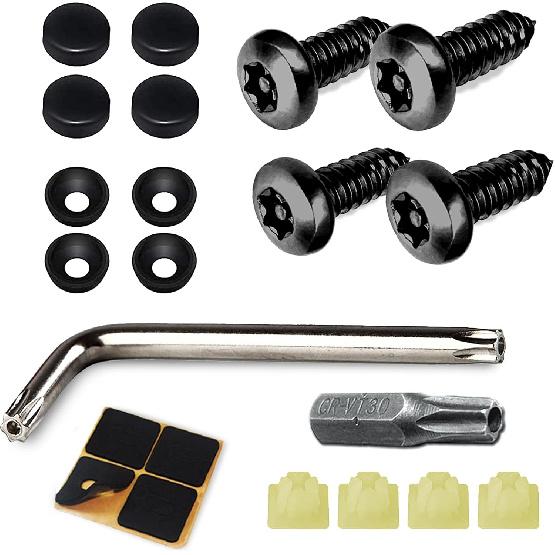 4 Set Black Anti Theft License Plate Screws Kits, Rustproof Stainless Steel Car Tag Plate Mounting Hardware, M6 (1/4") Tamper Proof Screws for Front