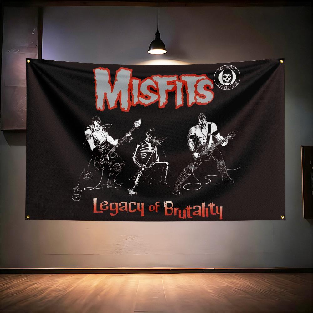Флаг Рок-музыки 3x5 футов Для фанатов Misfits Баннер HD-печать Латунные люверсы Декор стены гаража, спальни, гостиной, общежития Гобелен