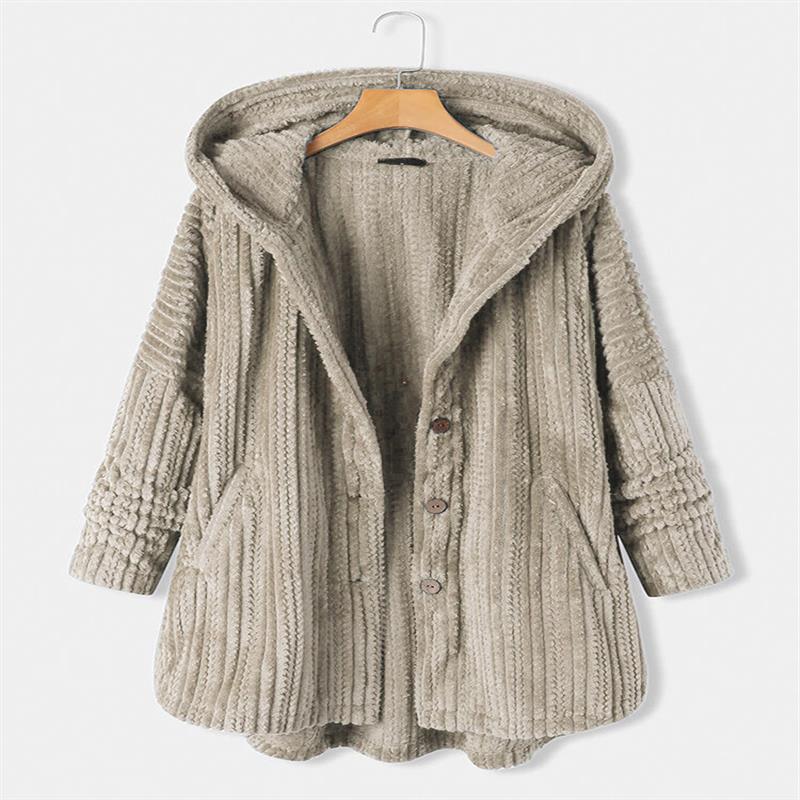 Women Winter Autumn Warm Hooded Coats Single-breasted Loose Casual Plush Long-sleeved Coat Plus Size Hoodie