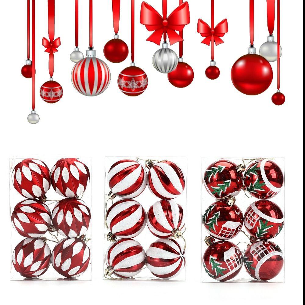 6 шт. 6 см Пластиковый Рождественский шар Расписной Праздничная атмосфера Подвесной Набор шаров для декора елки