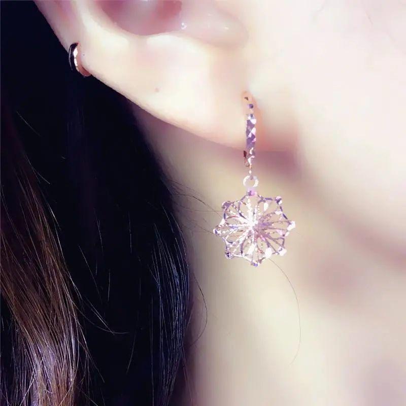 Purple Gold Hollow Flower Brushed Earrings Personalized Design Rose Gold Plated Ear Jewelry