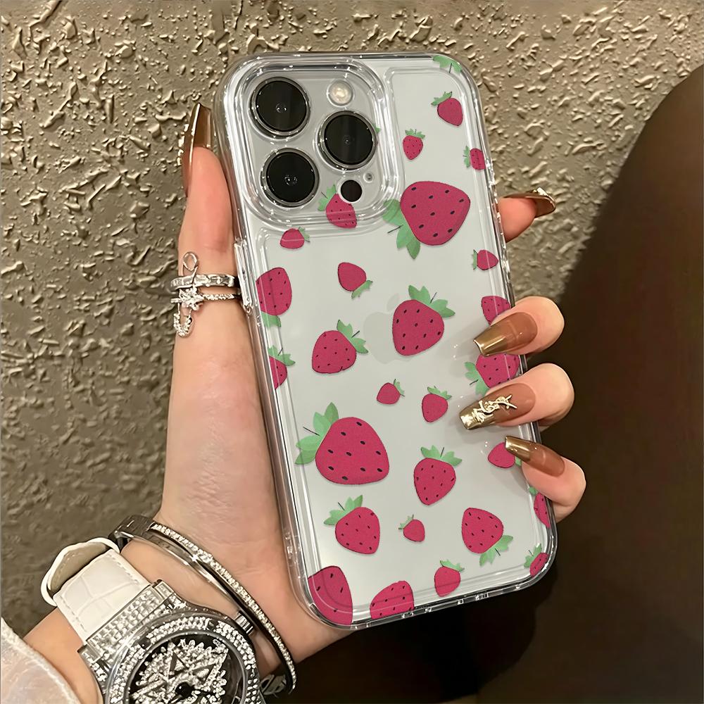 Прозрачный силиконовый чехол с полным принтом клубники для iPhone 12 14 Plus 11 16 13 17 15 Pro Max, тонкий защитный чехол с защитой от пожелтения