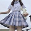 Комплект летней школьной формы JK «Парящая луна»: Аутентичная клетчатая юбка и топ с коротким рукавом, академический стиль для начальной школы
