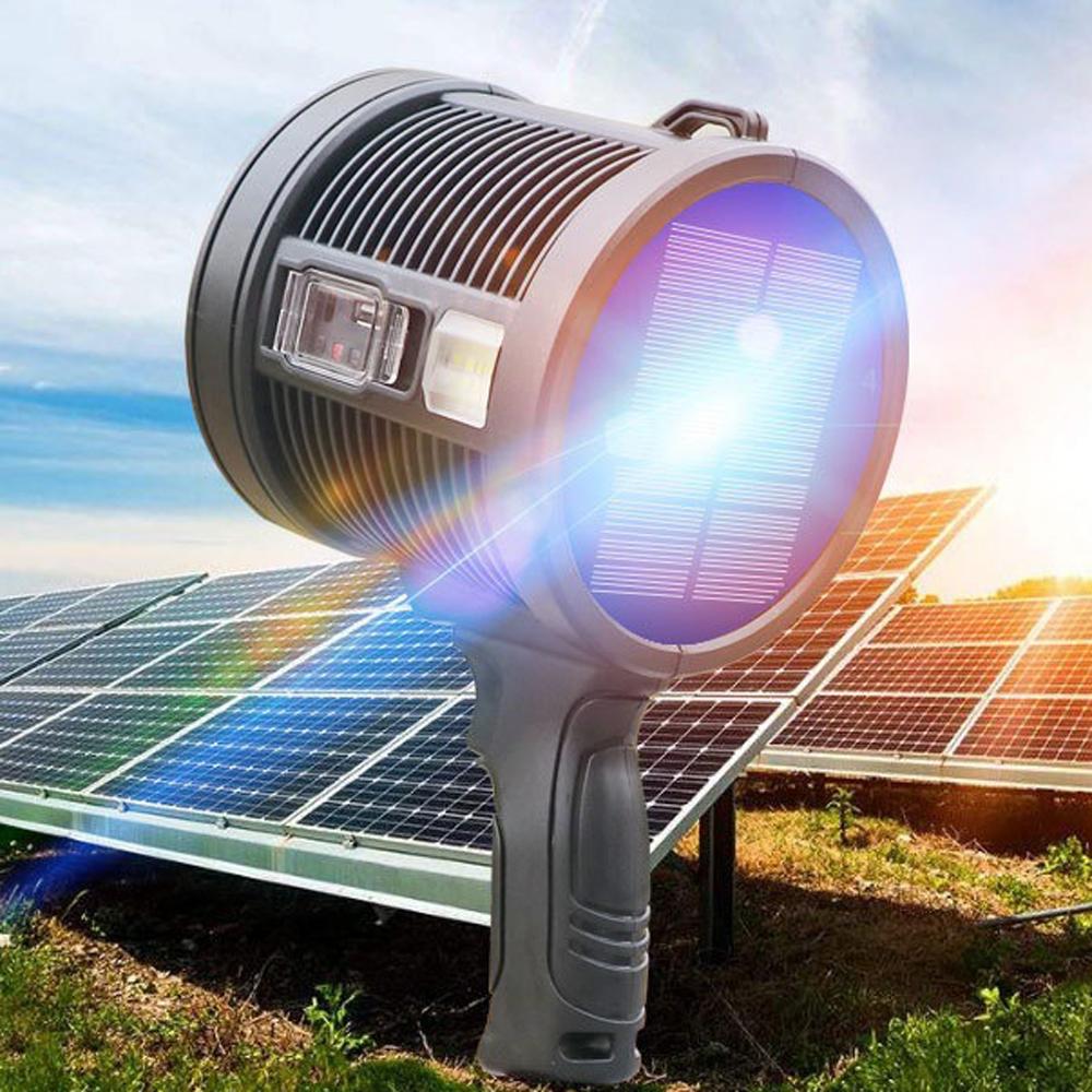 Высокая мощность, высокая яркость, портативная USB-перезаряжаемая лампа на солнечной энергии, водонепроницаемый фонарик