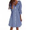 Женское модное полосатое платье с лацканами, повседневное, с длинными рукавами, свободного кроя, удобное, на пуговицах