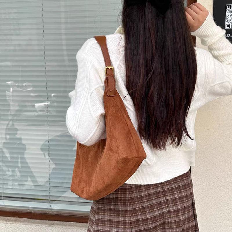 Monochromatic Suede Women's Shoulder Bag Versatile Retro Travel Bag Simple and New