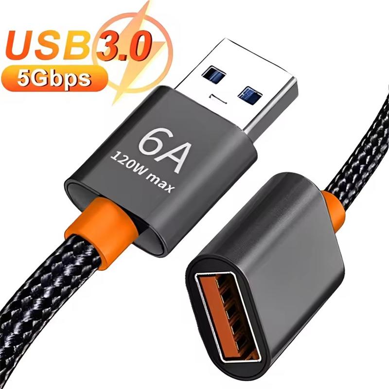 Кабель-удлинитель USB 3.0 6A 120 Вт USB A папа-мама Кабели-удлинители для ПК Камера PS3 Ноутбук ТВ Высокоскоростной шнур-удлинитель для передачи данных