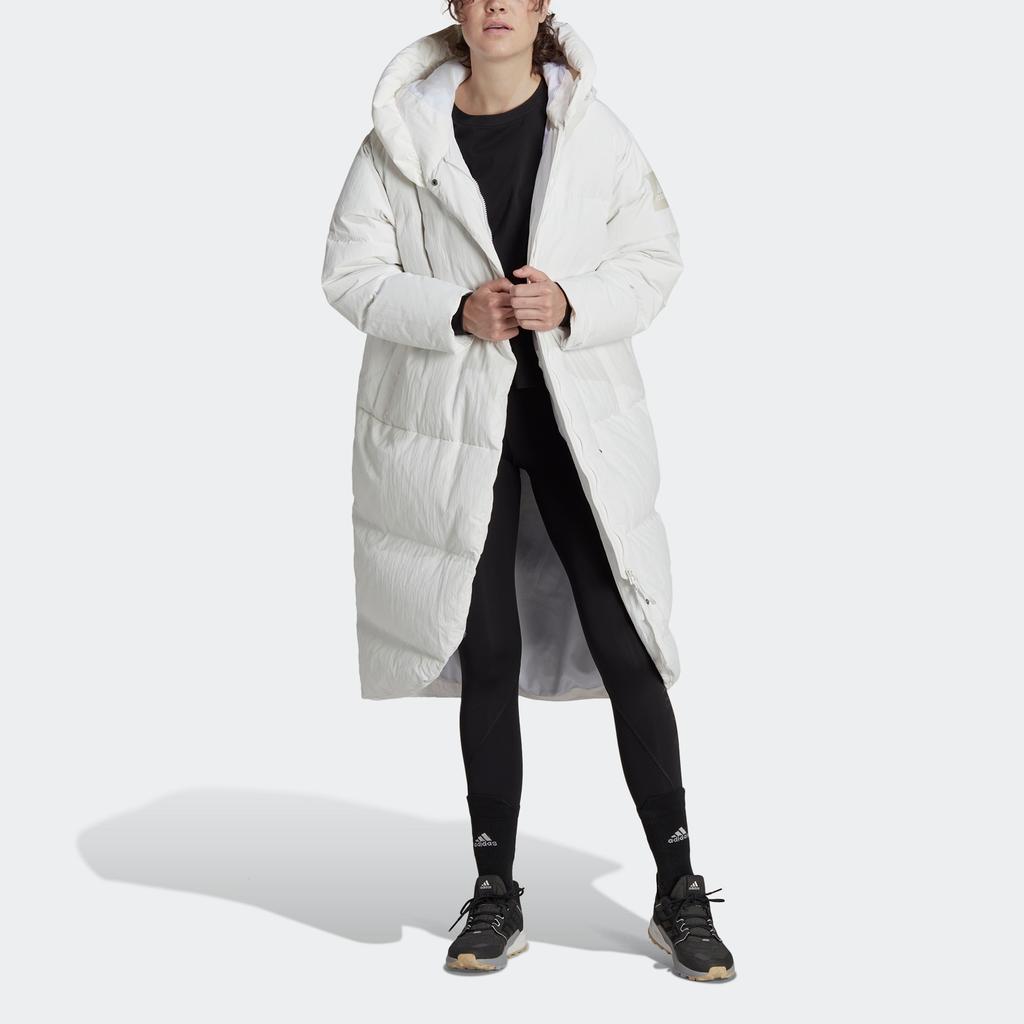 Adidas W Big Baffle C Solid Logo Hooded Loose Long Bread Down Jacket Women Outerwear White HN9939