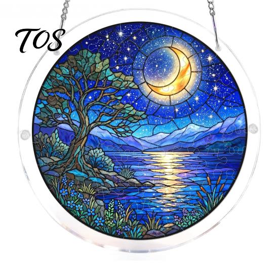 Stained Glass Effect Ornament Acrylic Puzzle Suncatcher, Colorful Window Hanging Ornament, 7.87 Inch Sun Decorative Pendant Catcher Decoration, Ideal