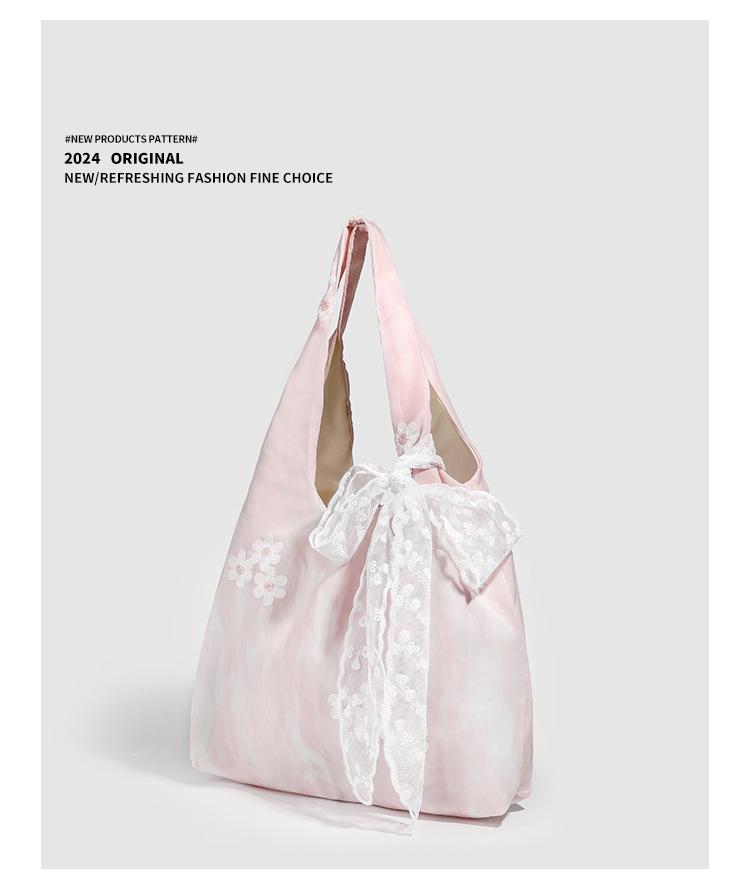 2025 Сумка-тоут из парусины с кружевом и бантом на одно плечо