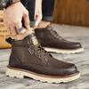 Мода 2025 Мужские ботинки на толстой подошве Кожаные Модные Нескользящие Мотоциклетные Ботильоны Британский стиль Удобные Универсальные Деловые туфли