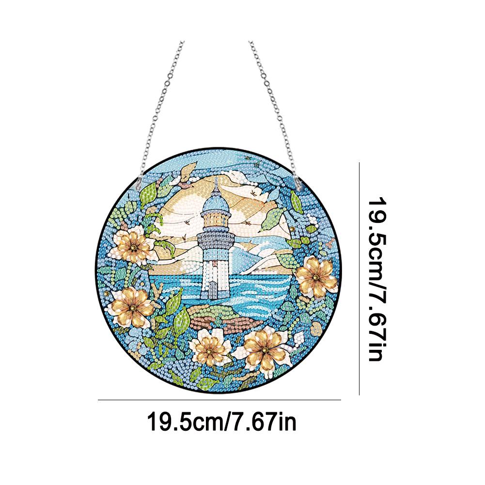 Acrylic Single-Side Diamond Art Hanging Pendant Lighthouse DIY Diamond Painting Dots Pendant Lily Of The Valley for Office Decor