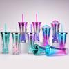 Гальванизированный градиентный цвет 350 мл 12 унций блестящий пластиковый стакан в форме русалки стакан в форме рыбьего хвоста стакан в форме рыбьего хвоста
