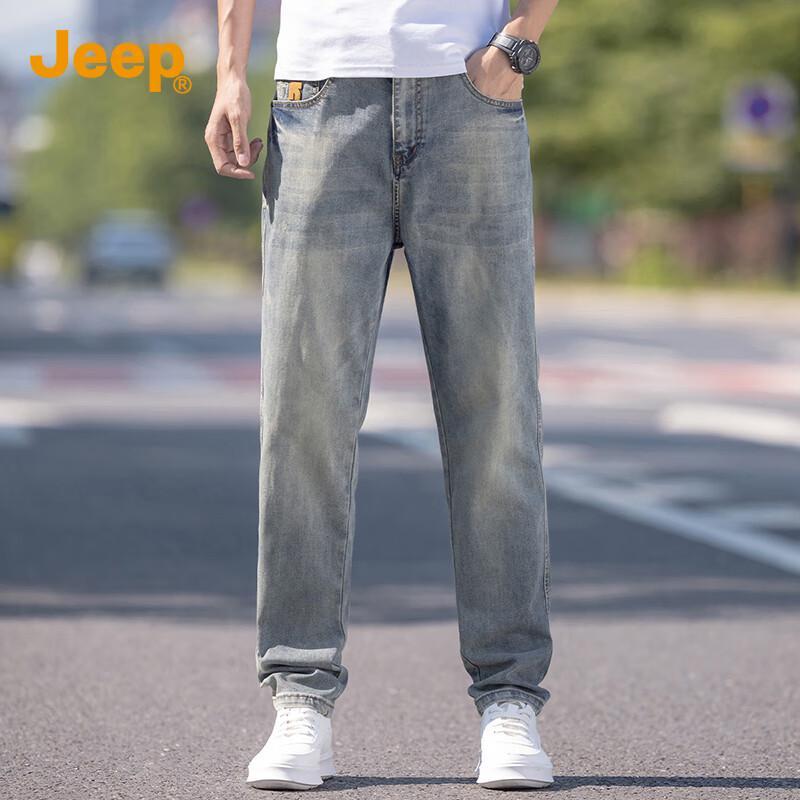 JEEP Men's Retro Washed Straight-Leg Jeans