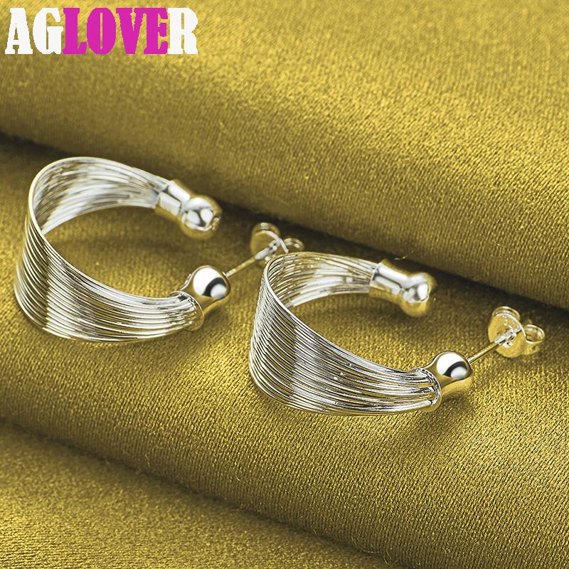 Ювелирные изделия из стерлингового серебра 925 пробы с гладкими многострочными серьгами-гвоздиками